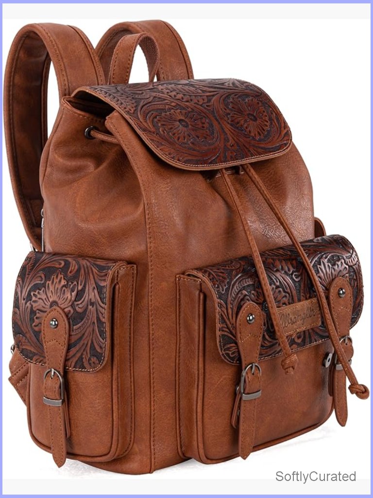 Floral Tooled Western Backpack Purse With Laptop Compartment